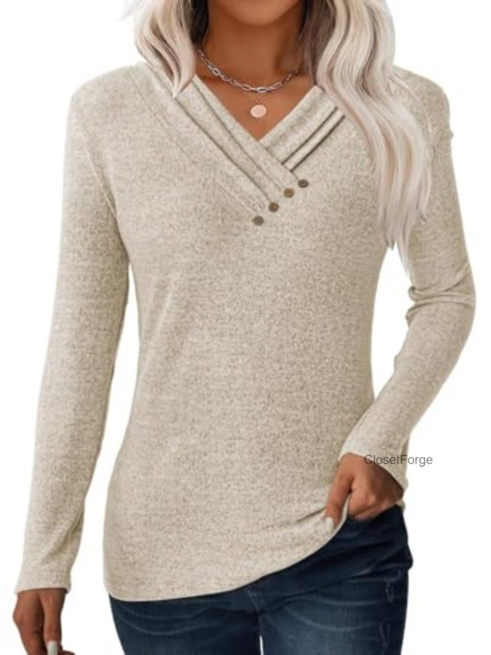 Long Sleeve V-Neck Tunic Top for Leggings Dressy Blouse Loose Fit